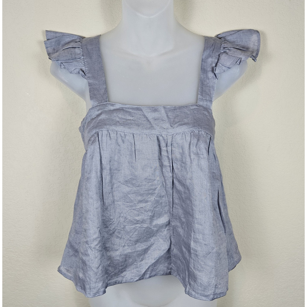 LJC Designs Linen Top Women S Flutter Sleeve Crop Tank Cottage Boho Fairy Ruffle